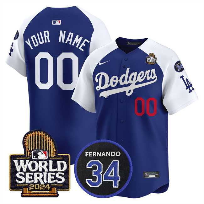 Mens Los Angeles Dodgers ACTIVE PLAYER Custom Royal White 2024 World Series With Fernando Memorial Patch Limited Stitched Baseball Jersey